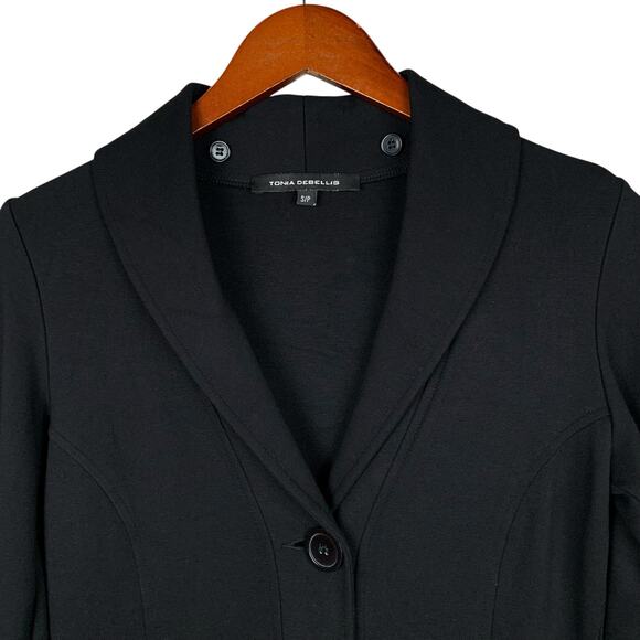 Tonia Debellis Jacket Sweatshirt Blazer Black Button Front Pockets Women's S - Picture 2 of 6